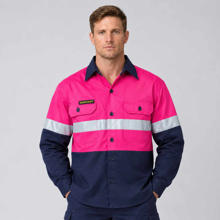 Kids Lightweight Two Tone Long Sleeve Cotton Work Shirt