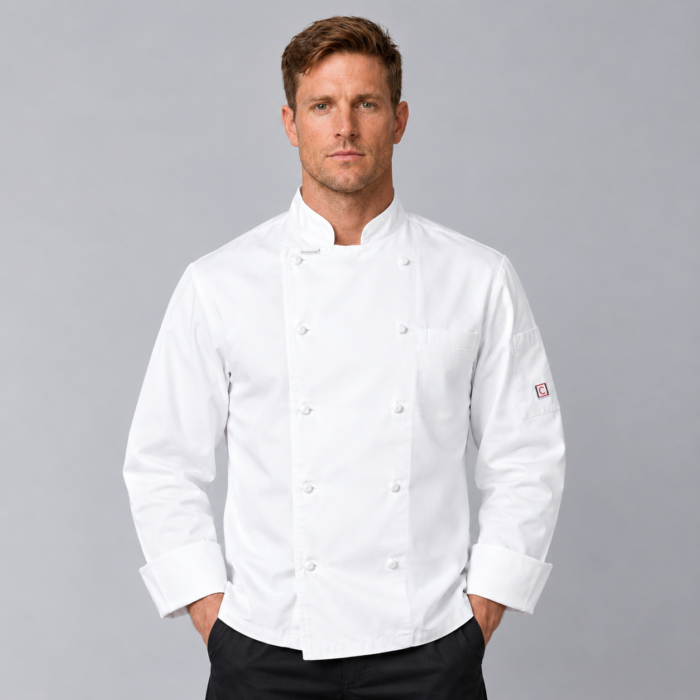 Lightweight Executive White Chefs Jacket - Long Sleeve, Food Industry Compliant