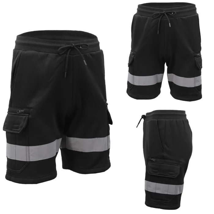 Hi Vis Fleece Work Cargo Shorts - Reflective Tape Tradie Utility Shorts