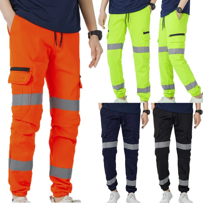 Mens Hi Vis Fleece Pants - Reflective Tape Cargo Safety Trousers