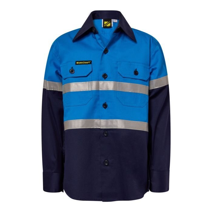Kids Lightweight Long Sleeve Cotton Drill Shirt with Reflective Tape