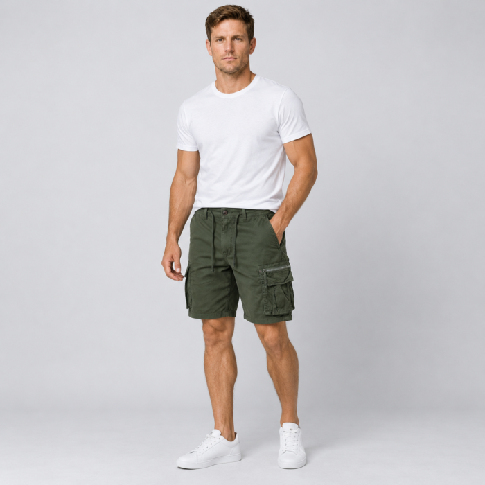 Men's Multi-Pocket Cotton Twill Work Cargo Shorts